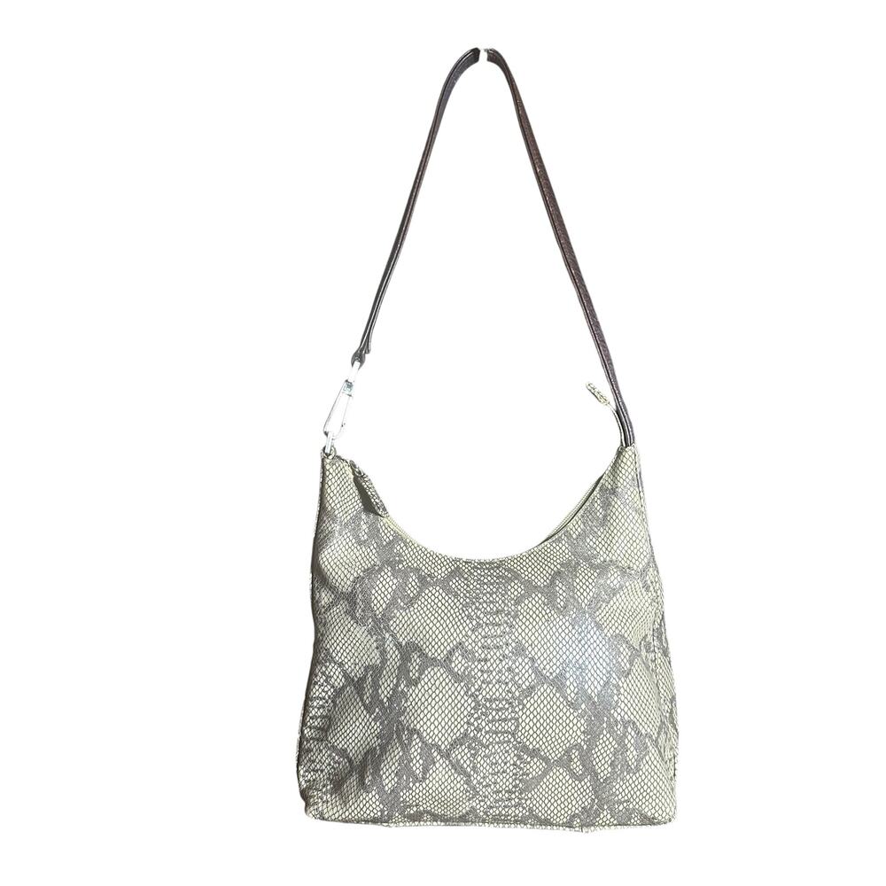 Vintage Tignanello leather handbag shoulder bagcream and brown snakeskin print